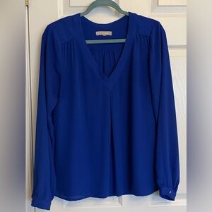 Banana Republic Royal Blue Chiffon V Neck Long Sleeve Blouse Top